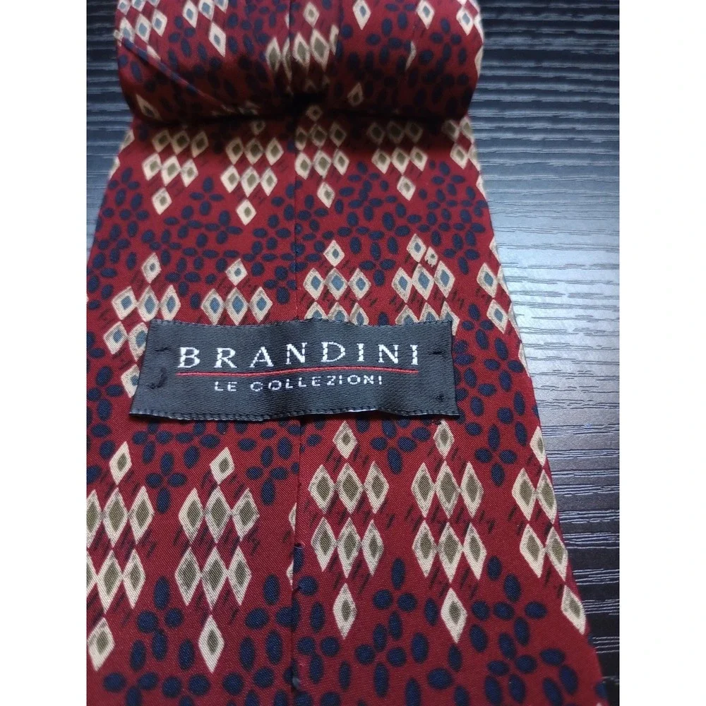 Brandini Le Collezioni Silk Tie‎ Red Geometric Diamond Medallion 3